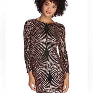 Elegant Black and Rose Gold Sequin Dress